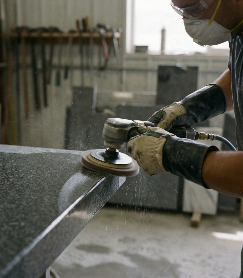 Stone fabricator at work